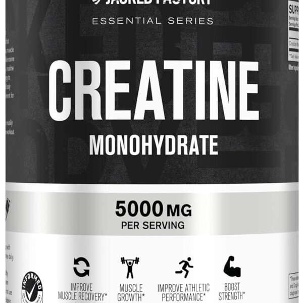 Jacked Factory Creatine Monohydrate Powder 425g - 5g Daily Creatine Supplement for Men and Women, Vegan-Friendly, Third-Party Tested - 85 Servings, Unflavored