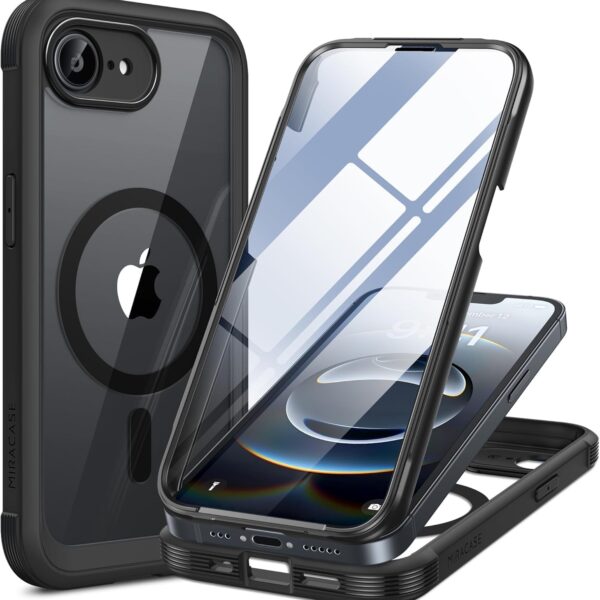 Miracase for iPhone 17e Case & iPhone 16e Case, Full-Body Phone with Built-in Glass Screen Protector, [Magnetic with MagSafe] Military Drop Proof 17 E/ 16 E Cover Bumper 6.1 inch, Black