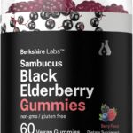 Horbaach Sambucus Black Elderberry Gummies | 60 Count | with Zinc and Vitamin C | Vegan, Non-GMO, Gluten Free Extract for Adults | Berry Flavor | by Berkshire Labs