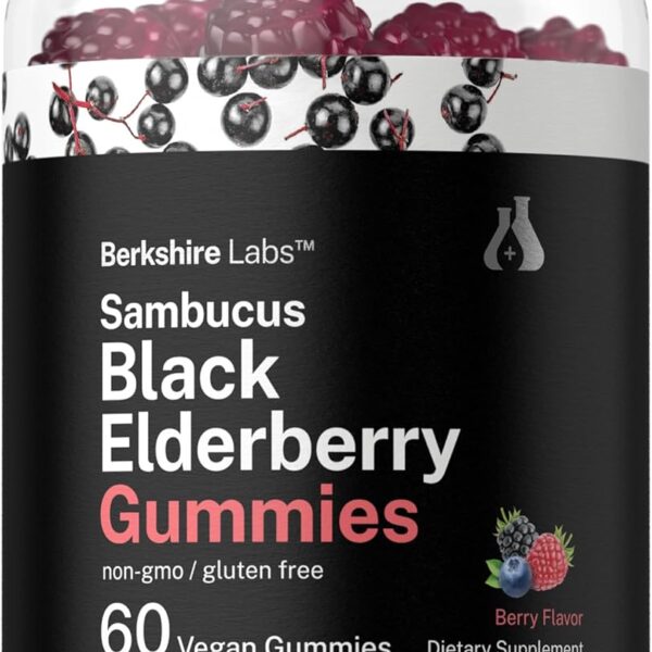 Horbaach Sambucus Black Elderberry Gummies | 60 Count | with Zinc and Vitamin C | Vegan, Non-GMO, Gluten Free Extract for Adults | Berry Flavor | by Berkshire Labs