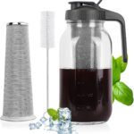 Cold Brew Coffee Maker - 64 Oz Heavy-Duty Glass Mason Jar Pitcher with Stainless Steel Filter, Leak-Proof Lid, Ergonomic Handle & Precision Pour Spout  Ideal for Iced Coffee, Tea, Cold Brew (Black)