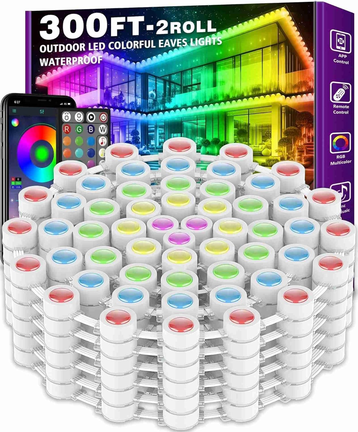 FBZ 300FT Permanent Outdoor RGB Lights - IP67 Waterproof with Smart App Control Remote,DIY Scene Modes, Music Synchronization,Eaves Lights for Garden Decor,Deck,Christmas FBZ 300FT Permanent Outdoor RGB Lights - IP67 Waterproof with Smart App Control Remote,DIY Scene Modes, Music Synchronization,Eaves Lights for Garden Decor,Deck,Christmas