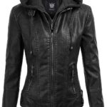 Lock and Love Women's Faux Leather Moto Biker Jacket Coat with Removable or Non-Removable Hood