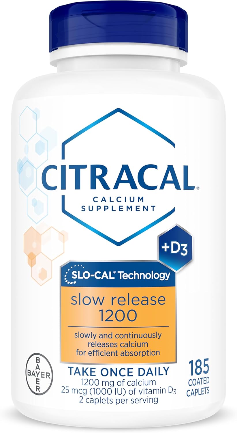 Citracal Slow Release- Calcium 1200 mg with Vitamin D3, Magnesium, Calcium Supplement, Bone Health Support, Take Once Daily Caplet, 185 Count Citracal Slow Release- Calcium 1200 mg with Vitamin D3, Magnesium, Calcium Supplement, Bone Health Support, Take Once Daily Caplet, 185 Count