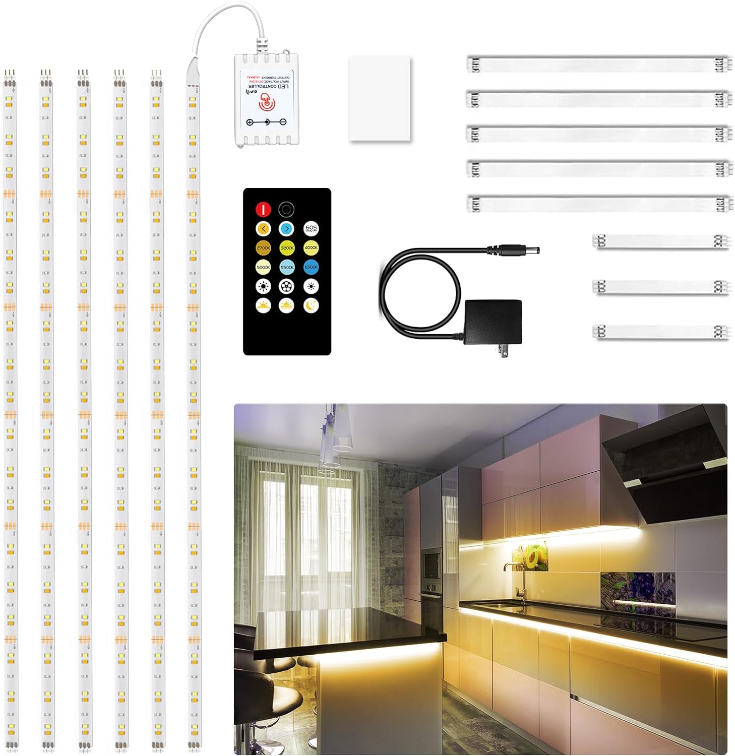 DAYBETTER Under Cabinet Lights, 6 PCS Under Cabinet Lighting with Remote, Dimmable LED Strip Lights for Bedroom, LED Lights for Kitchen Cabinet, Counter Shelf 2700K-6500K Warm to Daylight White, 9.8ft DAYBETTER Under Cabinet Lights, 6 PCS Under Cabinet Lighting with Remote, Dimmable LED Strip Lights for Bedroom, LED Lights for Kitchen Cabinet, Counter Shelf 2700K-6500K Warm to Daylight White, 9.8ft