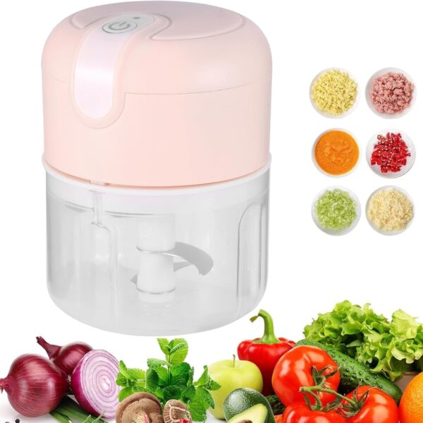 Mini Food Processor Garlic Chopper, 3 Blades Electric Veggie Vegetable Chopper, Garlic Slicer, Chopper Vegetable Cutter Meat Garlic Mincer, 250ml Portable Small USB Chopper for Chili Onion Fruit Meat