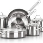 Calphalon Classic Stainless Steel Cookware Set, 10-Piece, Impact-Bonded Aluminum Base, Stay-Cool Handles, Oven Safe 450F, Silver