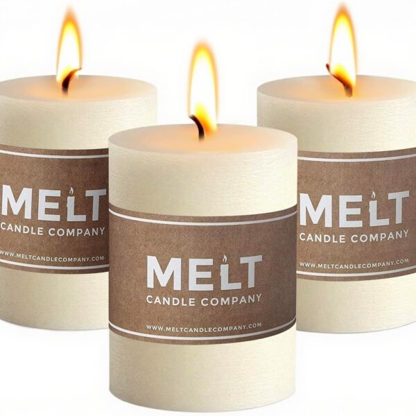 Melt Candle Pillar Candles, 3 Pack - Unscented Candles for Home, Church, Weddings, & More - 3" x 4", Ivory