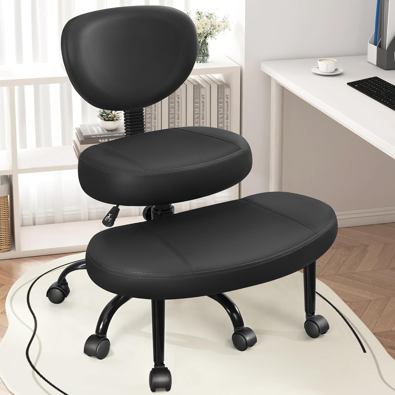Primy Criss Cross Office Chair - ADHD Cross Legged Chair with Wheels - Adjustable Height Ergonomic Kneeling Desk Chairs for Meditation Yoga Home Office with Backrest, 360Rotating Footrest - Black Primy Criss Cross Office Chair - ADHD Cross Legged Chair with Wheels - Adjustable Height Ergonomic Kneeling Desk Chairs for Meditation Yoga Home Office with Backrest, 360Rotating Footrest - Black