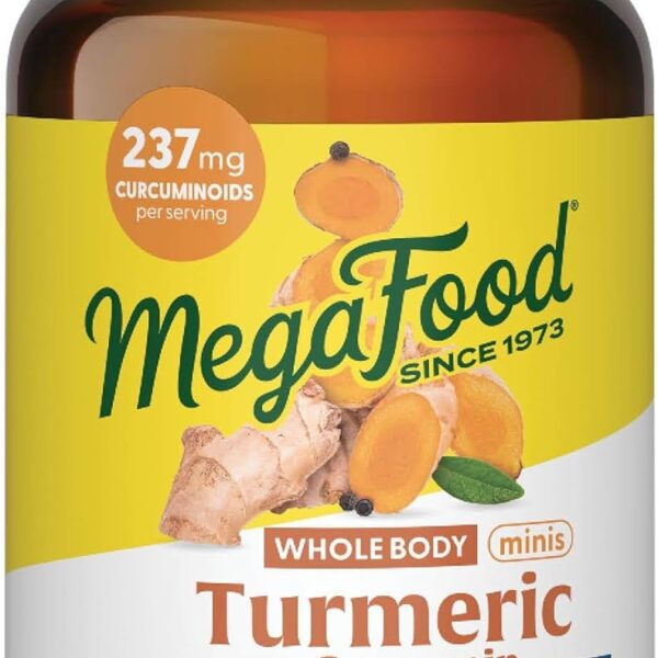 MegaFood Whole Body Minis Turmeric Curcumin Supplement - Turmeric Supplement With Black Pepper - 237 mg Curcuminoids Per Serving - Antioxidant & Immune Support - Vegan - 60 Mini Tablets, 30 Servings