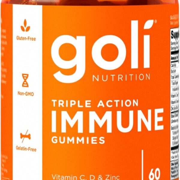 Goli Immune Vitamin Gummy - 60 Count - Elderberry, Vitamin C, D & Zinc, Vegan, Non-GMO, Gluten-Free & Gelatin-Free, Pack of 1