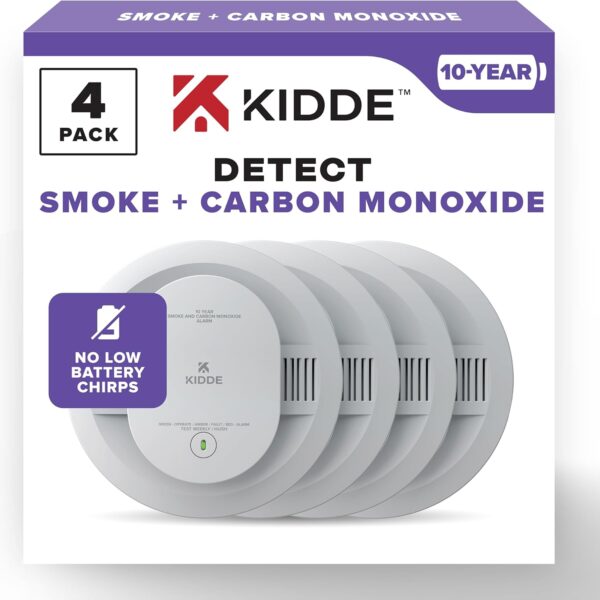 Kidde Smoke & Carbon Monoxide Detector, 10-Year Battery Powered, LED Warning Light Indicators, 4 Pack
