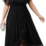 SCOMCHIC Womens Plus Size Wedding Guest Dress Formal Lace Wrap V Neck High Low Short Sleeve Cocktail Maxi Dresses XL-4XL