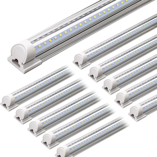 Barrina LED Shop Lights 4FT, 40W 5500LM 5000K Daylight White, T8 LED Garage Lights, V Shape, Clear Cover, High Output Tube, Linkable 4 Foot LED Strip Light for Workshop, Warehouse with Plug, 10 Packs
