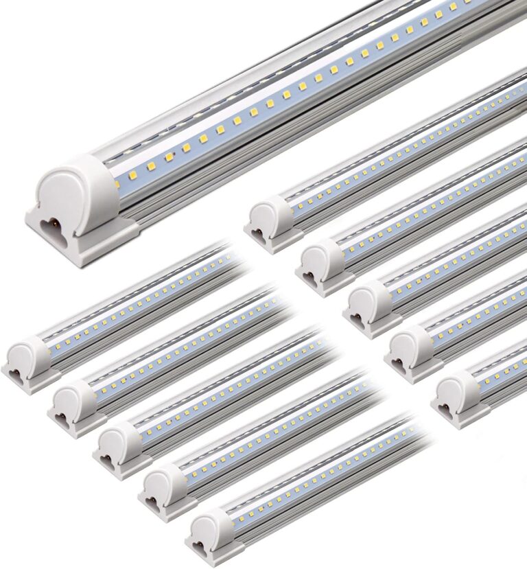 Barrina LED Shop Lights 4FT, 40W 5500LM 5000K Daylight White, T8 LED Garage Lights, V Shape, Clear Cover, High Output Tube, Linkable 4 Foot LED Strip Light for Workshop, Warehouse with Plug, 10 Packs