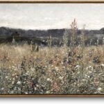 InSimSea Extra Large Framed Vintage Wall Art, Living Room Country Farmhouse Decor, Flower Meadow Landscape Paintings, Canvas Prints, Retro Scenery Long Pictures for Bedroom Above of Bed,20x40inch