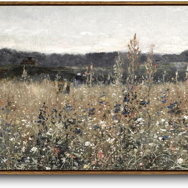 InSimSea Extra Large Framed Vintage Wall Art, Living Room Country Farmhouse Decor, Flower Meadow Landscape Paintings, Canvas Prints, Retro Scenery Long Pictures for Bedroom Above of Bed,20x40inch