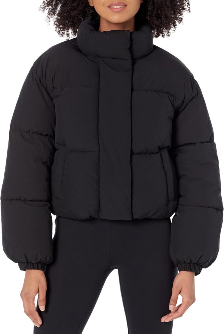 Amazon Essentials Women's Cropped Full-Zip Puffer Jacket, Winter Warm, Stand Collar