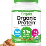 Orgain Organic Vegan Protein Powder, Peanut Butter - 21g Plant Protein, 7g Prebiotic Fiber, Low Net Carb, No Dairy Ingredients, No Added Sugar, For Shakes & Smoothies, 2.03 lb (Packaging May Vary)