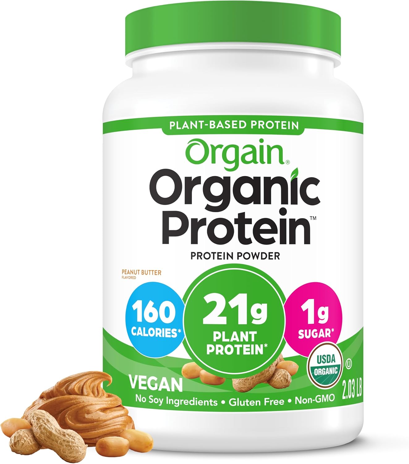 Orgain Organic Vegan Protein Powder, Peanut Butter - 21g Plant Protein, 7g Prebiotic Fiber, Low Net Carb, No Dairy Ingredients, No Added Sugar, For Shakes & Smoothies, 2.03 lb (Packaging May Vary) Orgain Organic Vegan Protein Powder, Peanut Butter - 21g Plant Protein, 7g Prebiotic Fiber, Low Net Carb, No Dairy Ingredients, No Added Sugar, For Shakes & Smoothies, 2.03 lb (Packaging May Vary)