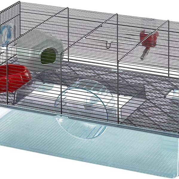 Ferplast Favola Hamster Cage Includes Free Water Bottle, Exercise Wheel, Food Dish & Hamster Hide-Out Large Hamster Cage Measures 23.6L x 14.4W x 11.8H-Inches