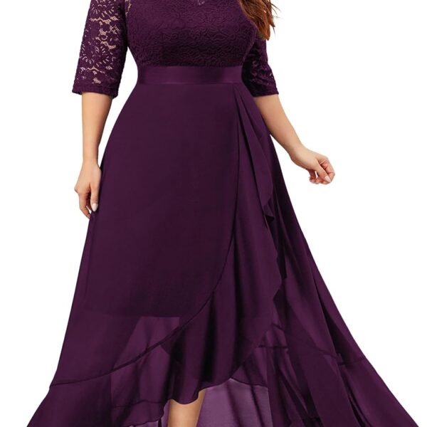 Miusol Women's Plus Size Elegant Ruffle Floral Lace Bridesmaid Maxi Dress