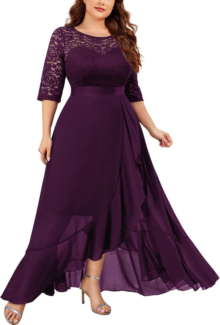 Miusol Women's Plus Size Elegant Ruffle Floral Lace Bridesmaid Maxi Dress