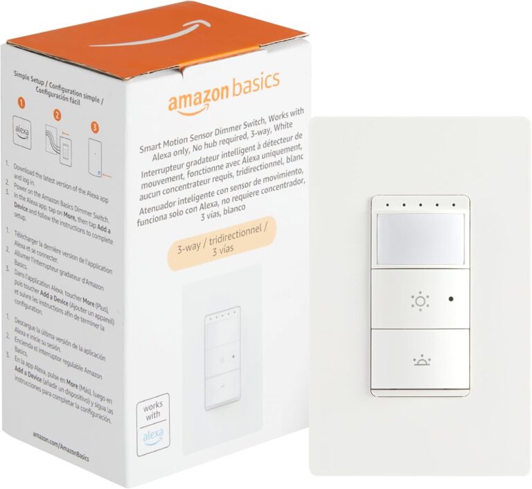 Amazon Basics Smart Motion Sensor Dimmer Switch, 3-Way, Works with Alexa Only, 2.4 GHz Wi-Fi, No Hub Required, Voice Control, White