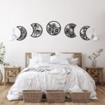 Jetec 5 Pcs Moon Phase Wall Art Decor Wall Pediments Hanging Wooden Phase Spiritual Bedroom Nordic Boho Lunar Aesthetic Art for Living Room Dorm Apartment Ornament (Black)