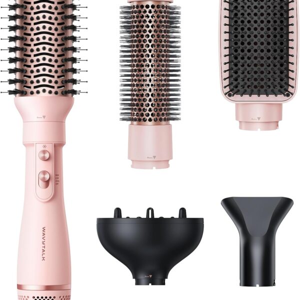 Blow Dryer Brush Set, Wavytalk Air Sculpt 5-in-1 Hot Air Brush Set, Multi Hair Styler for Salon Blowouts, Smooth Curls, Volumizing and Straightening, Sleek and Less Frizz, Pink