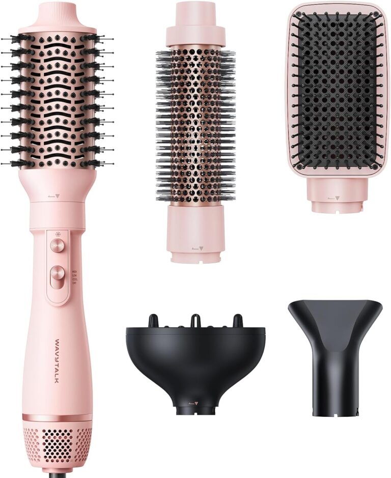Blow Dryer Brush Set, Wavytalk Air Sculpt 5-in-1 Hot Air Brush Set, Multi Hair Styler for Salon Blowouts, Smooth Curls, Volumizing and Straightening, Sleek and Less Frizz, Pink
