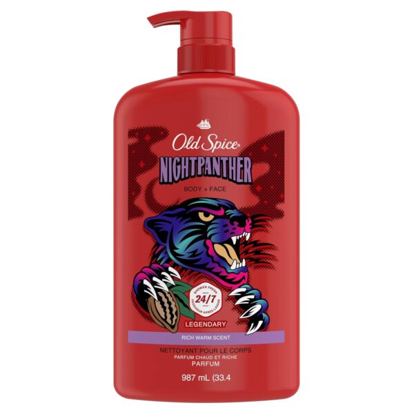 Old Spice Cleansing Body Wash for Men, 3X Defense, 24/7 Shower Fresh with Lasting Scent, 2 in 1 Body and Face Wash, Daily Mens Wash and Shower Gel, NightPanther Rich Warm Masculine Scent, 33.4 oz