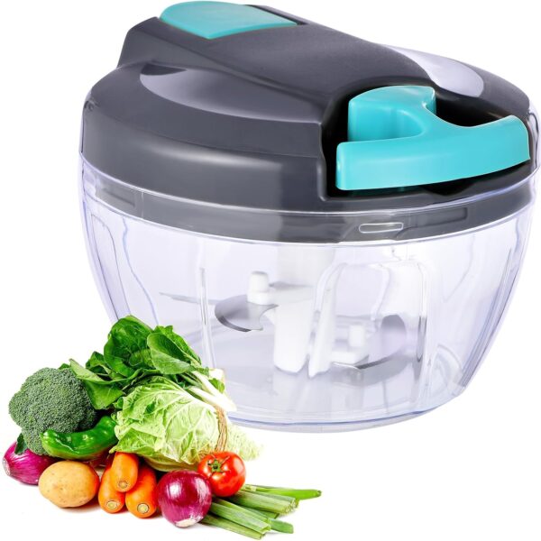 Manual Food Processor Vegetable Chopper, Portable Hand Pull String Garlic Mincer Onion Cutter for Veggies, Ginger, Fruits, Nuts, Herbs, etc., 500ml,Gray-blue