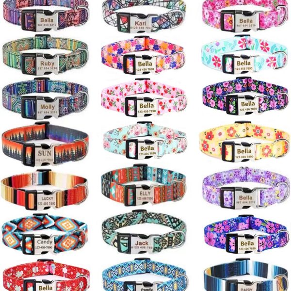 Personalized Custom Customized Dog Collar with Engraved ID Tag Name Plate and Phone Number/Heavy Duty Adjustable Dog Collars for Puppy X-Small Small Medium Large X-Large Boy Girl Dogs