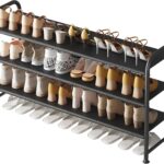 INGIORDAR Shoe Rack 3 Tier Long Storage Organizer Wide Metal Shoe Shelf for Closet Entryway Black