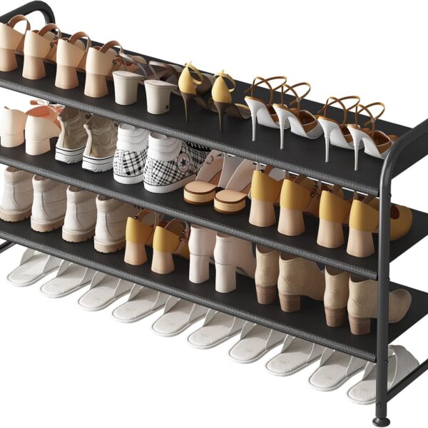 INGIORDAR Shoe Rack 3 Tier Long Storage Organizer Wide Metal Shoe Shelf for Closet Entryway Black