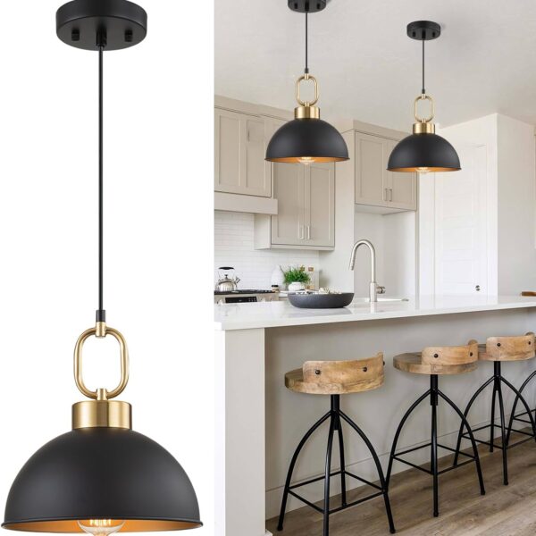 Farmhouse Pendant Lights Kitchen Island,10.2 Inch Single Dome Pendant Lighting, Adjustable Height Modern Island Lights for Kitchen, Industrial Ceiling Hanging Light for Dining Living Room Over Sink