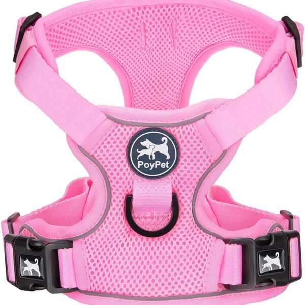 PoyPet Reflective Soft Breathable Mesh Dog Harness No Choke Double Padded Vest Adjustable(Light Pink,L)