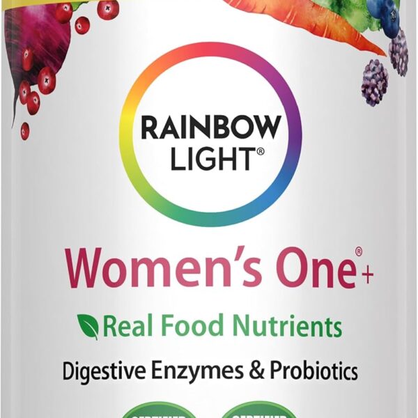 Rainbow Light Womens Multivitamin One + | 30 Caplets | Real Food Nutrients, Digestive Enzymes & Probiotics