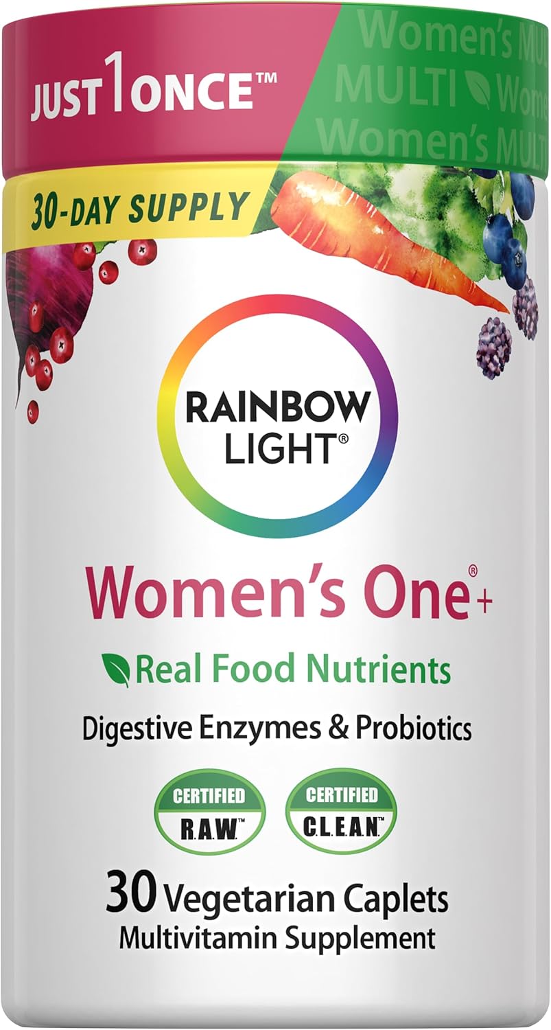 Rainbow Light Womens Multivitamin One + | 30 Caplets | Real Food Nutrients, Digestive Enzymes & Probiotics Rainbow Light Womens Multivitamin One + | 30 Caplets | Real Food Nutrients, Digestive Enzymes & Probiotics