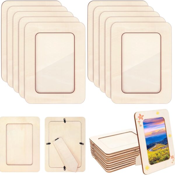 Vmiapxo 10 Pack Wooden Picture Frames for Crafts,DIY Wood Frame for 4x6 Photos,Unfinished Standing Wooden Photo Frames for Painting,Wood DIY Crafts Decorate for Birthday Party Mother's Day Gifts