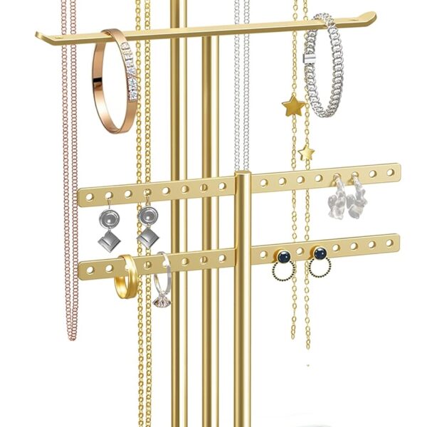 pickpiff Jewelry Stand Holder Organizer: 14.5" Sturdy Hanger for 80 Pcs Jewelry, Gift for Women, Gold Jewlery Tower for Necklace, Earring, Bracelet