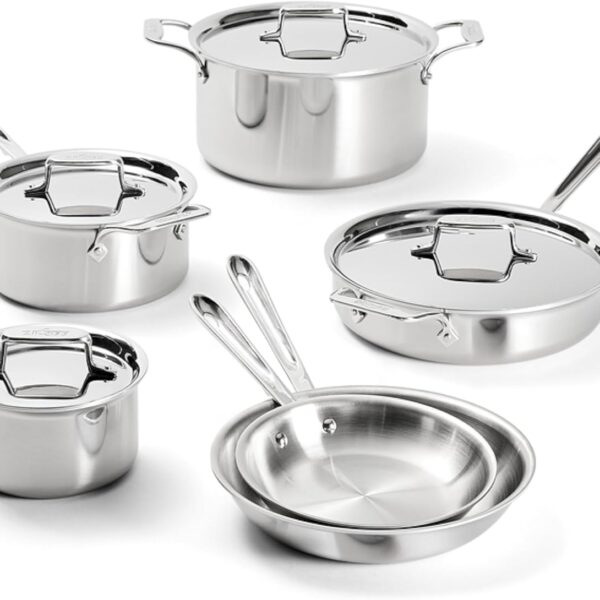 All-Clad D5 Stainless Steel Core 10 Piece Cookware Set- Made in USA- The Upgrade for Supremely Even Heat- Includes Frying Pans, Saucepan, Sautpan, Stockpot -Oven Safe & Induction Compatible