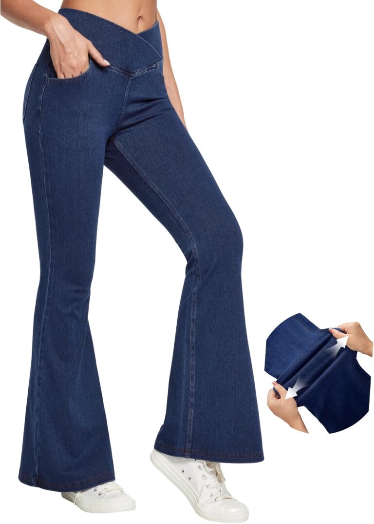 IUGA Stretchy Bell Bottom Jeans for Women Sweatpant Jeans V Cross High Waisted Jeggings Pull On Bootcut Jean Flare Leggings