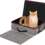 Avont Portable Travel Litter Box for Cats, Waterproof Leak-Proof Foldable Collapsible Kitty Box with Zipped Lid, Mat and Scoop, Easy to Carry Ideal for Hotels Cars -M
