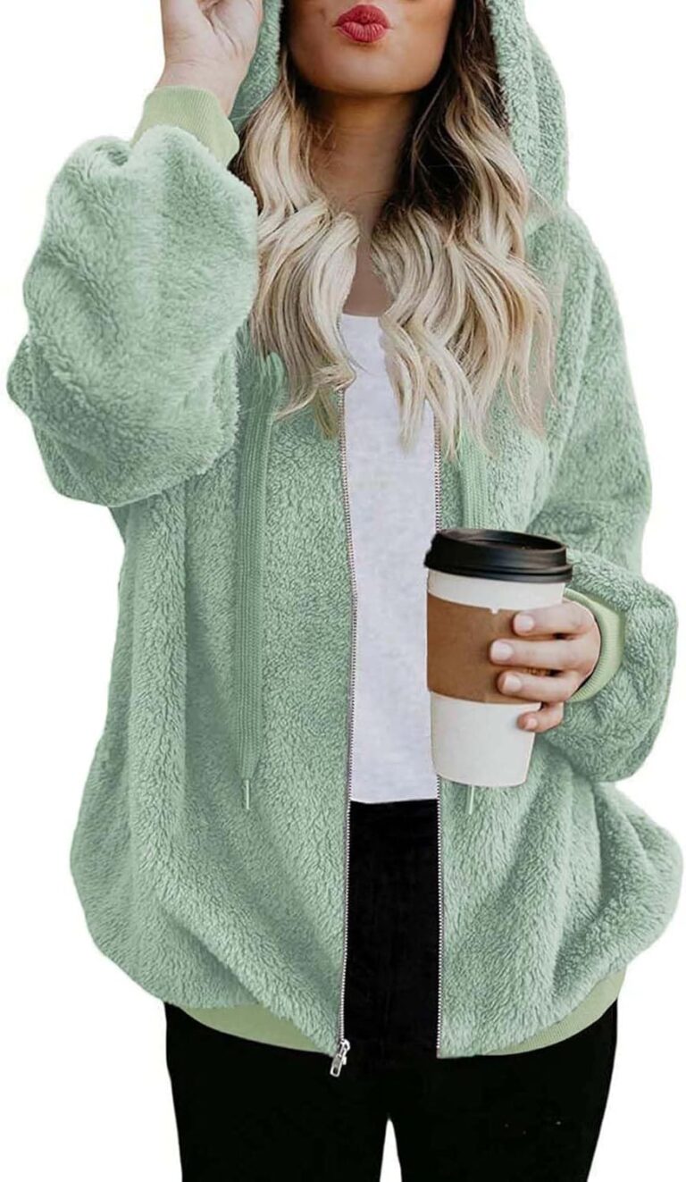 ReachMe Womens Oversized Sherpa Jacket Fuzzy Fleece Zip Up Hoodies with Pockets Warm Fall Outfits Winter Coats