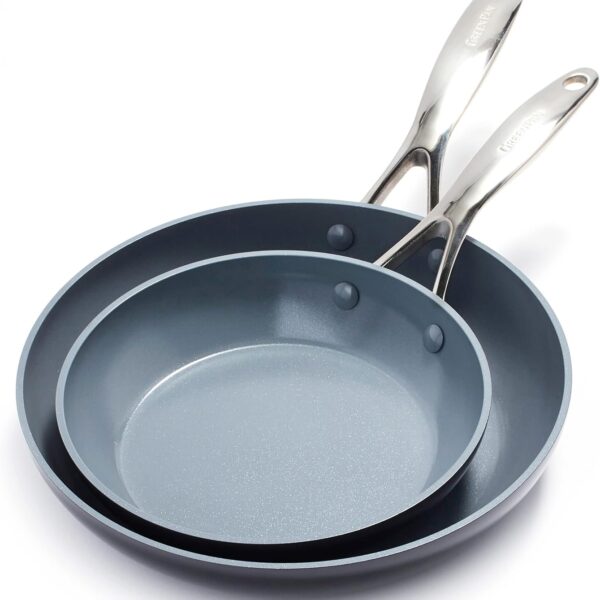 GreenPan Valencia Pro Hard Anodized Healthy Ceramic Nonstick 8" and 10" Frying Pan Skillet Set, PFAS-Free, Induction, Dishwasher Safe, Oven Safe, Gray