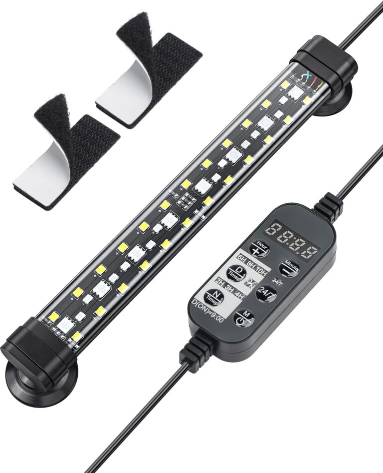 Pawfly 5 W Aquarium LED Light 8 Inch 24/7 Fish Tank Light with Full Spectrum Brilliant White Blue Red Green Lights Multi-Colored LEDs with D/N Mode Single Color Effects Timer and Adjustable Brightness