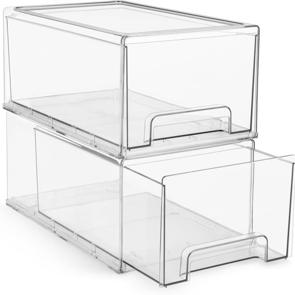 Sorbus Large Clear Stackable Storage Drawers  2-Pack Plastic Organizer Bins with Handles  Stackable Pull-Out Storage Drawers for Closet, Pantry, Office, Bathroom, Craft, and Toy Organization