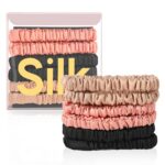 6Pcs Silk Hair Ties Small 22 Momme 100% Pure Mulberry Silk Scrunchies for Women Girls Thin Skinny Hair Sleep Scrunchies No Damage